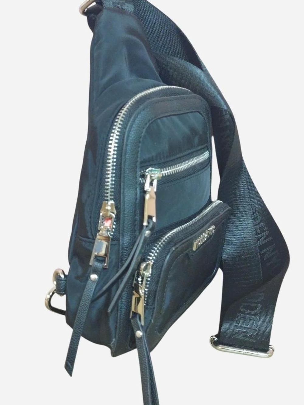 Madden NYC Black Mini Crossbody Sling Canvas Bag w Zippers - Picture 4 of 8